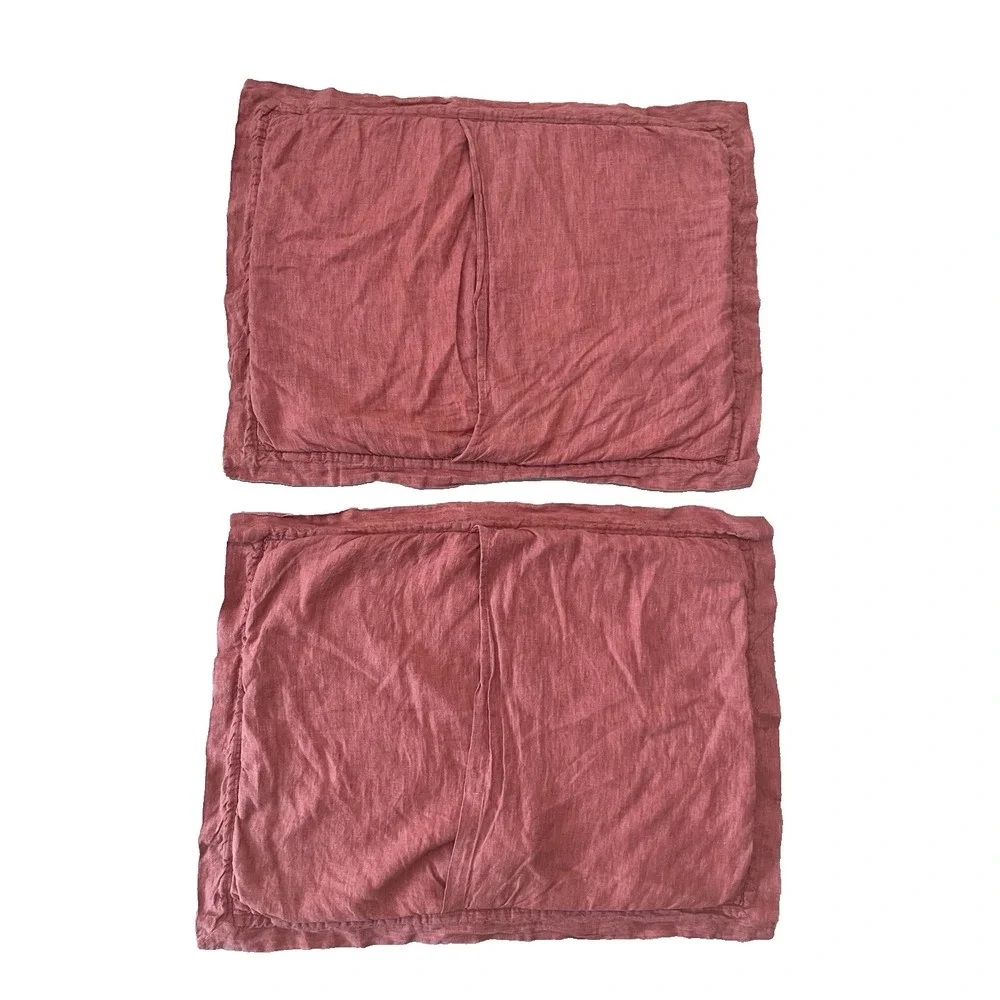 2 Pottery Barn Linen Diamond Quilted Pillow Shams‎ Standard Red  30x24